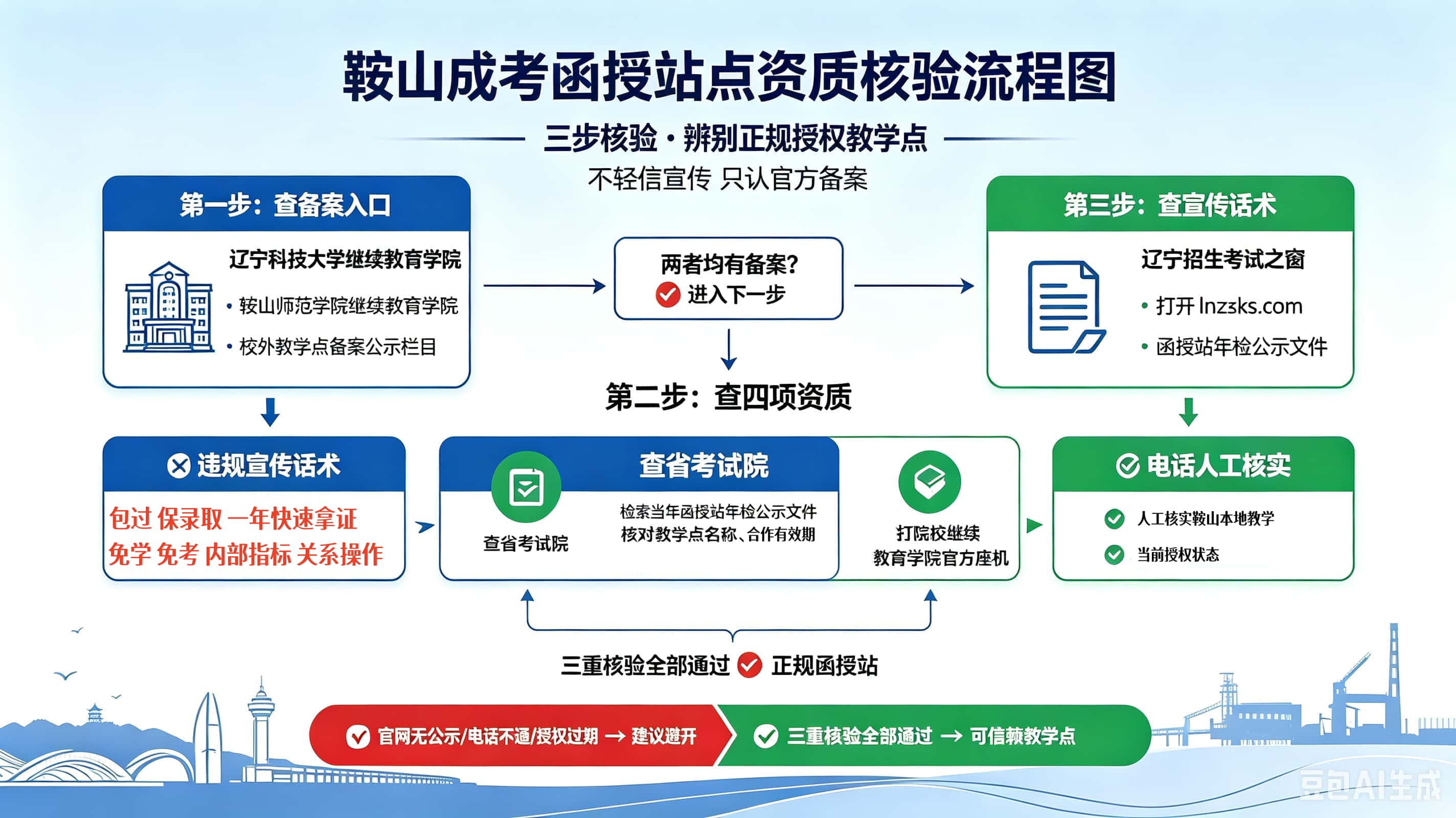 鞍山成考函授站点资质核验流程图-谘考教育