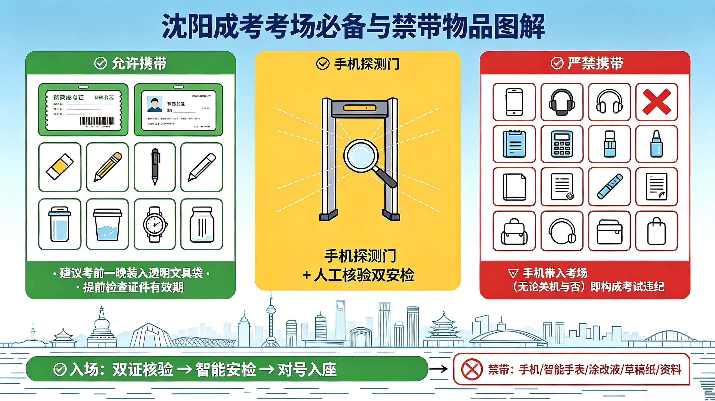 2026沈阳成考考场纪律须知与禁带物品清单