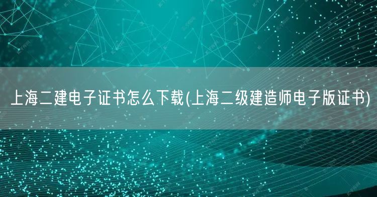 上海二建电子证书下载方法 电子版证书获取